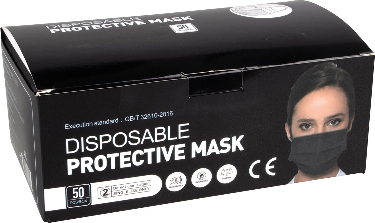Wegwerp mondmasker, doos van 50 stuks, zwart