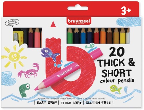Bruynzeel Kids korte dikke kleurpotloden, set van 20 stuks in geassorteerde kleuren