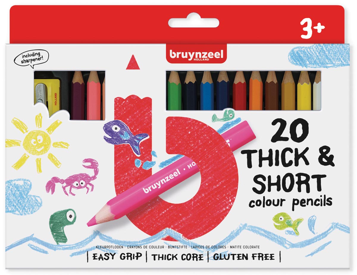 Bruynzeel Kids korte dikke kleurpotloden, set van 20 stuks in geassorteerde kleuren Bruynzeel Kids korte dikke kleurpotloden, set van 20 stuks in geassorteerde kleuren