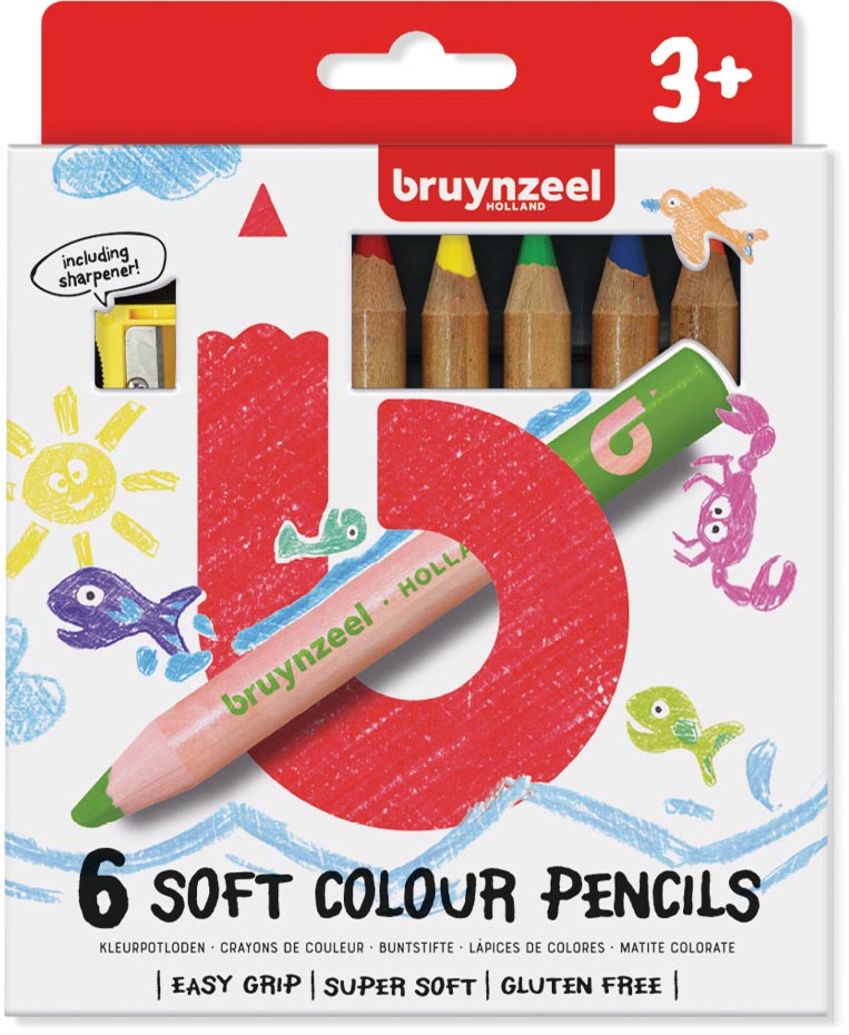Bruynzeel Kids zachte kleurpotloden, set van 6 stuks in geassorteerde kleuren afbeelding