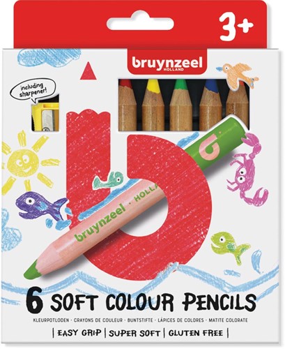 Bruynzeel Kids zachte kleurpotloden, set van 6 stuks in geassorteerde kleuren