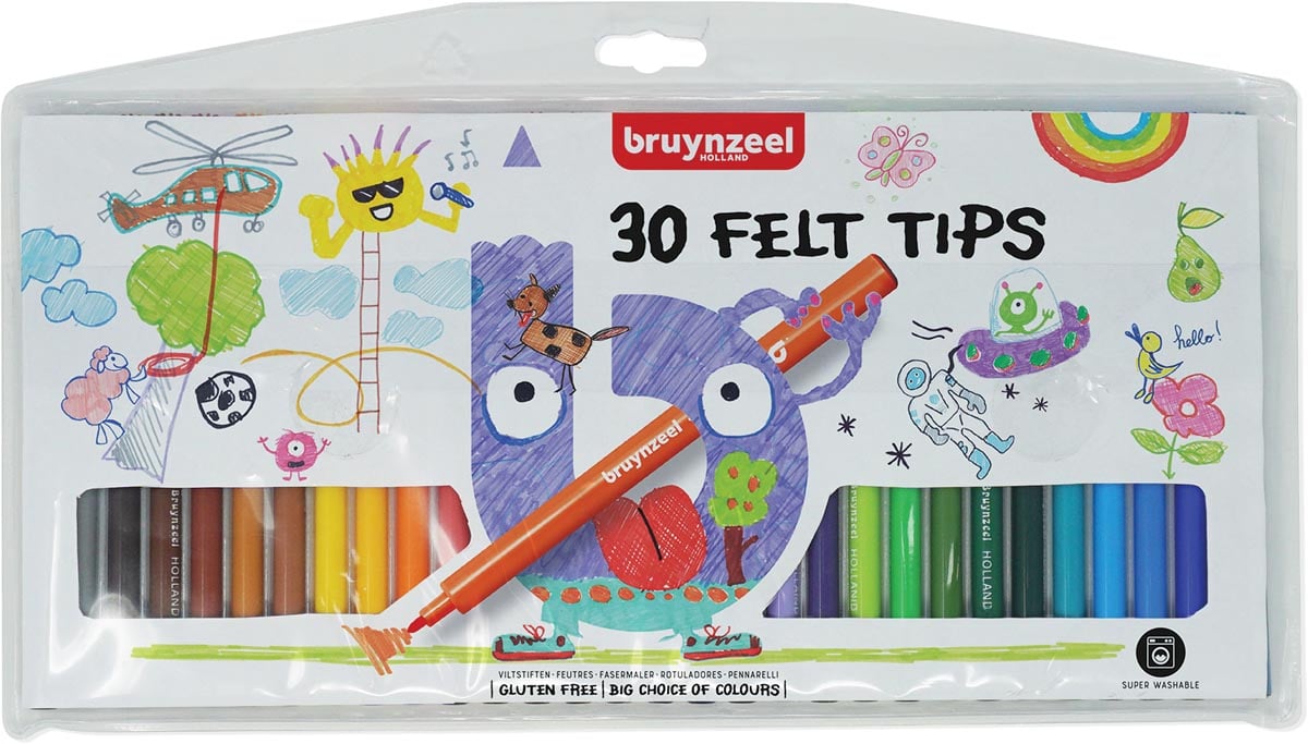 Bruynzeel Kids viltstiften, etui van 30 stuks in geassorteerde kleuren