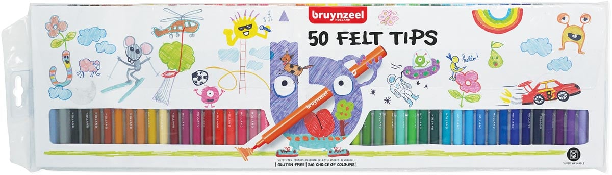 Bruynzeel Kids viltstiften, etui van 50 stuks in geassorteerde kleuren