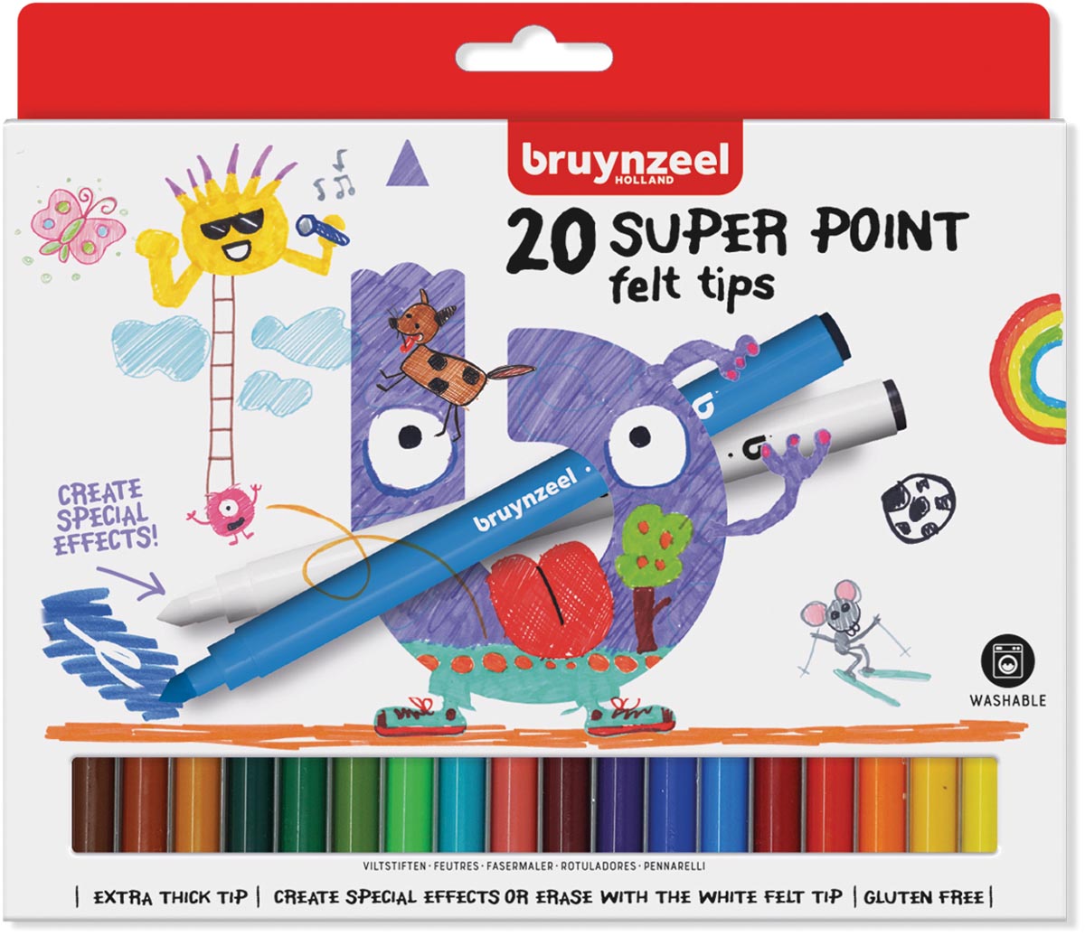 Bruynzeel Kids viltstiften Super Point, set van 20 stuks in geassorteerde kleuren Bruynzeel Kids viltstiften Super Point, set van 20 stuks in geassorteerde kleuren