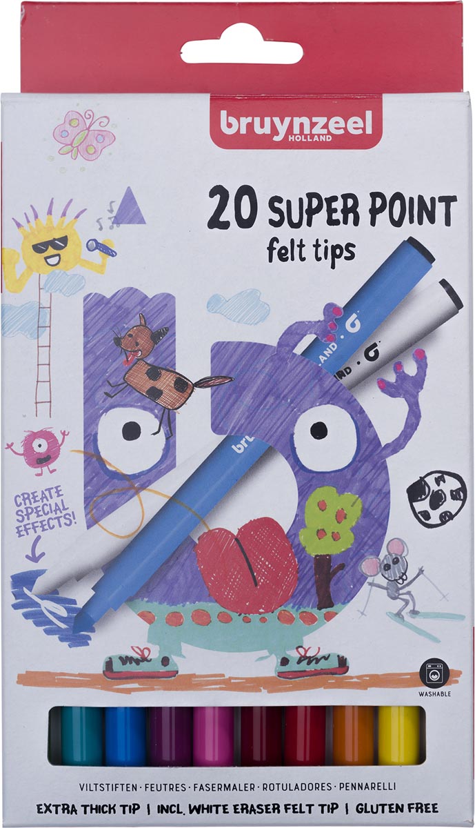 Bruynzeel Kids viltstiften Super Point, set van 20 stuks in geassorteerde kleuren afbeelding