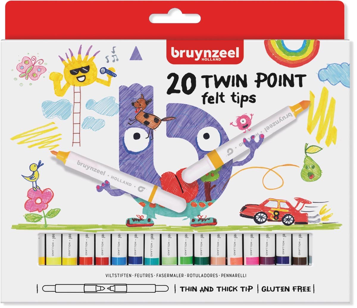 Bruynzeel Kids viltstiften Twin Point, set van 20 stuks in geassorteerde kleuren Bruynzeel Kids viltstiften Twin Point, set van 20 stuks in geassorteerde kleuren