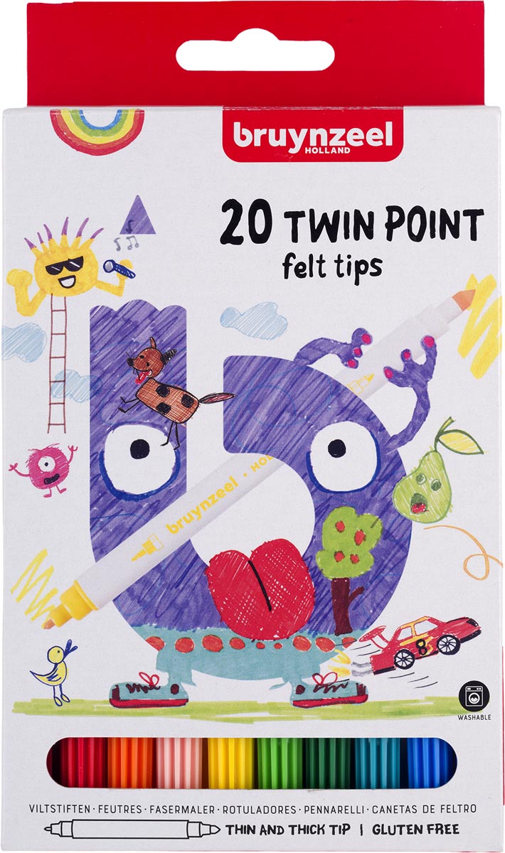Bruynzeel Kids viltstiften Twin Point, set van 20 stuks in geassorteerde kleuren