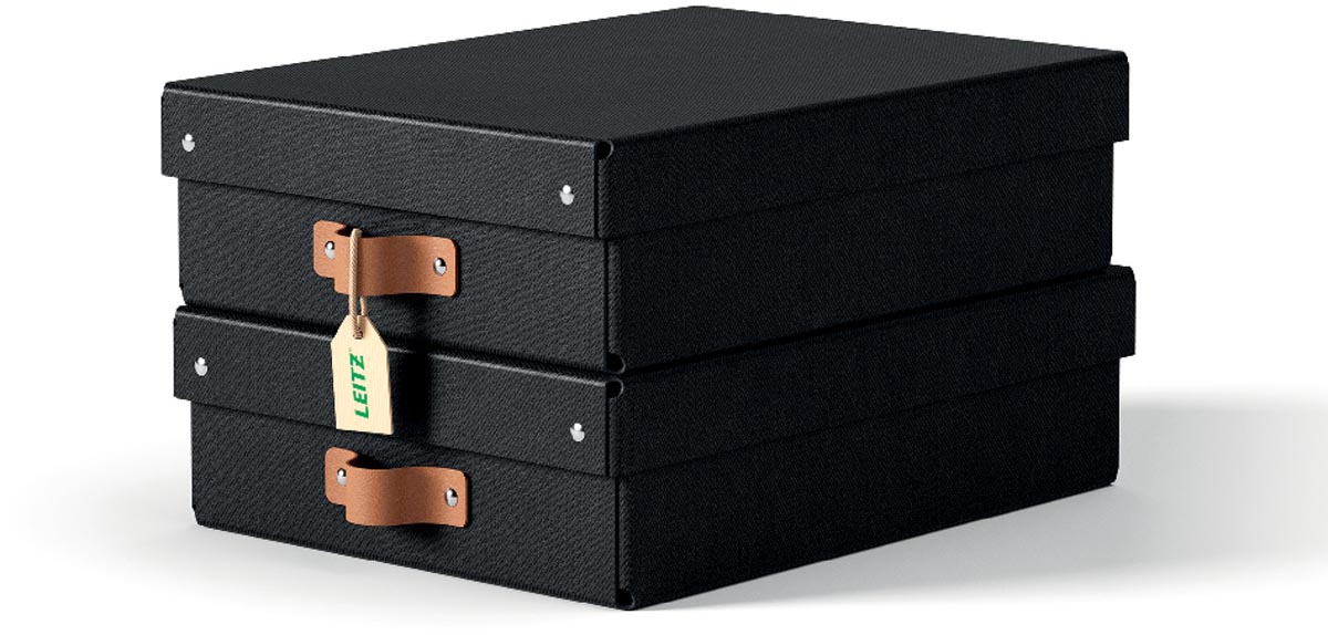 Leitz Puro opbergdoos, medium laag, A4, 8 liter, zwart, pak van 2 stuks