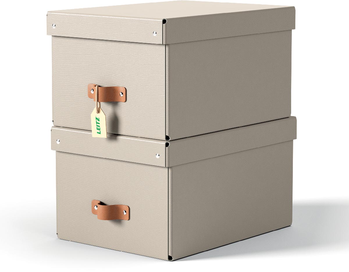Leitz Puro opbergdoos, medium, A4, 17 liter, beige, pak van 2 stuks