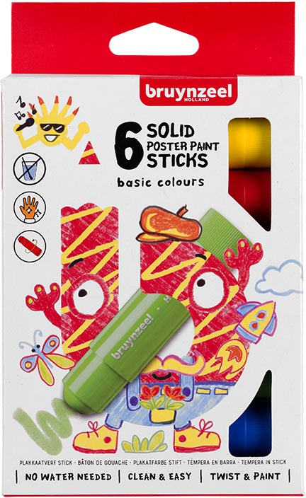 Bruynzeel Kids plakkaatverf sticks, pak van 6 stuks
