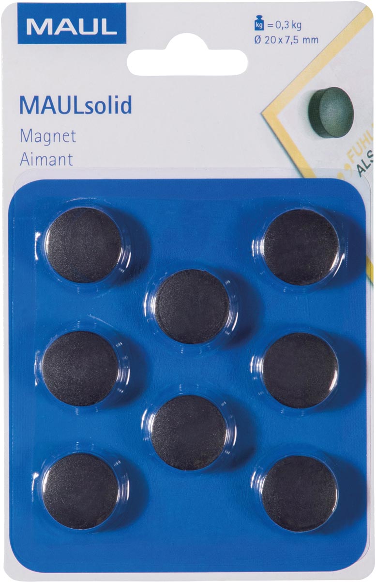 MAUL magneet Solid, 20 mm, trekkracht 300 gr, blister van 8 stuks, zwart afbeelding