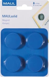 MAUL magneet Solid, 32 mm, trekkracht 800 gr, blister van 4 stuks, blauw