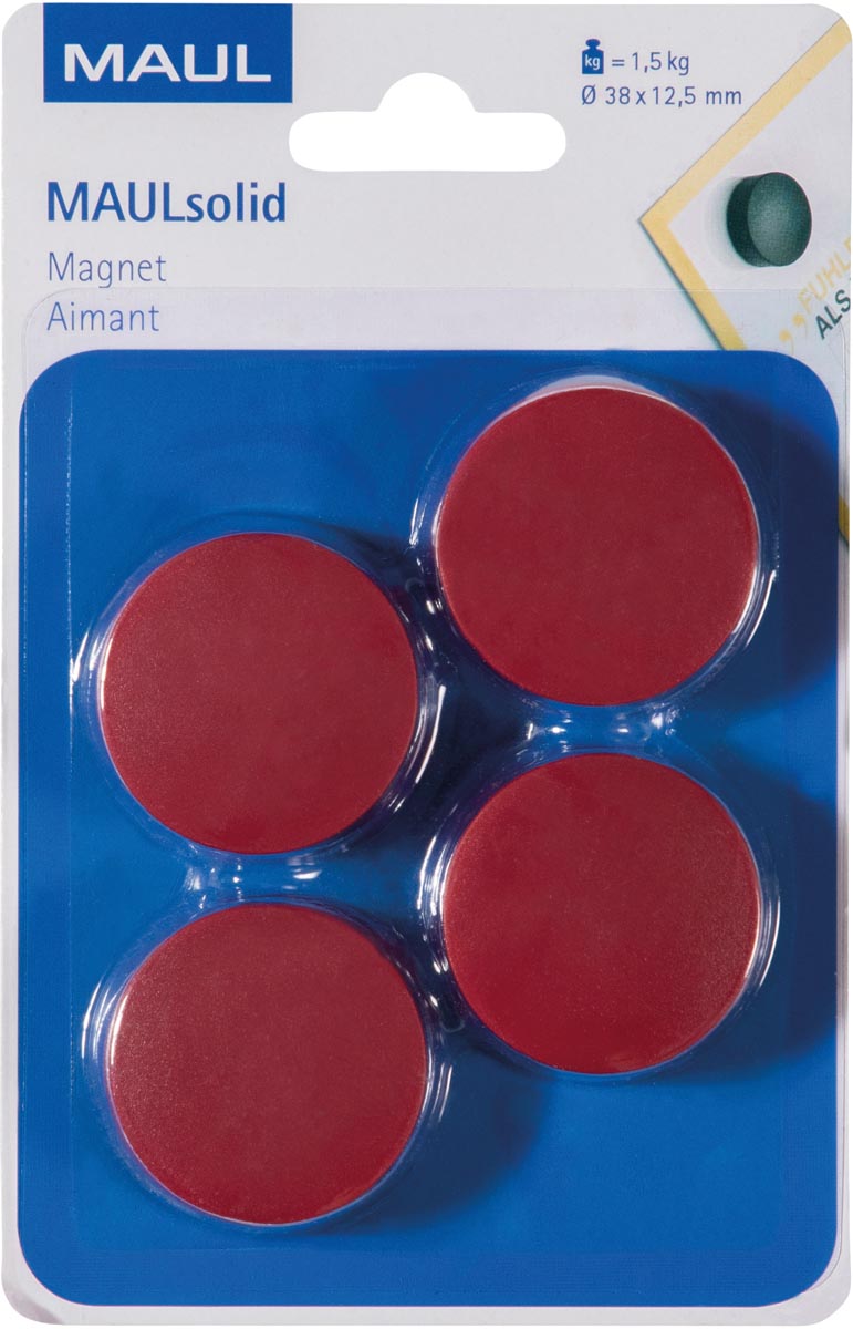 MAUL magneet Solid 38mm trekkracht 1,5kg blister 4 rood afbeelding