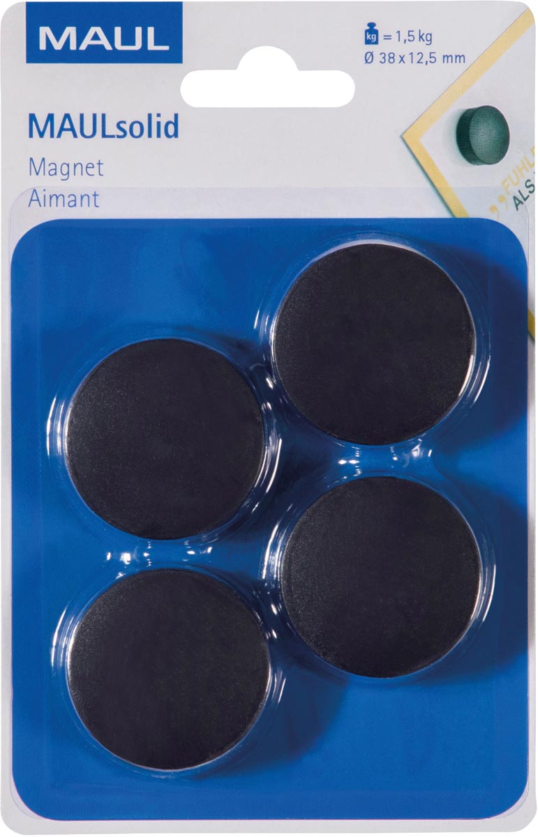 Maul magneet Solid, 38 mm, trekkracht 1,5 kg, blister van 4 stuks, zwart afbeelding