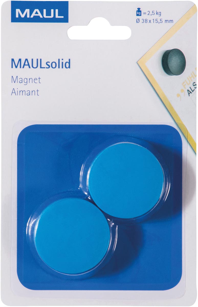 MAUL magneet Solid, 38 mm, trekkracht 2,5 kg, blister van 2 stuks, blauw afbeelding