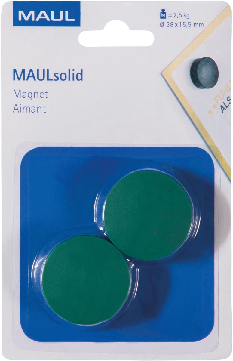 MAUL magneet Solid, 38 mm, trekkracht 2,5 kg, blister van 2 stuks, groen afbeelding
