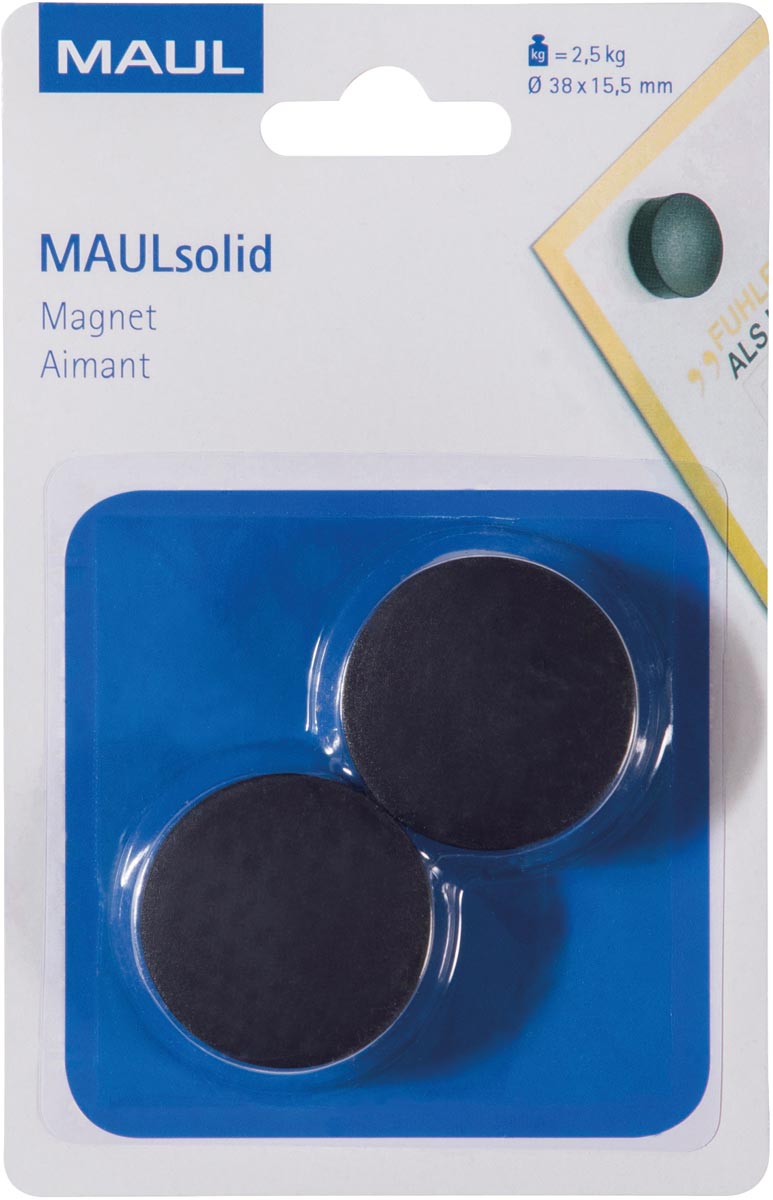 MAUL magneet Solid, 38 mm, trekkracht 2,5 kg, blister van 2 stuks, zwart afbeelding