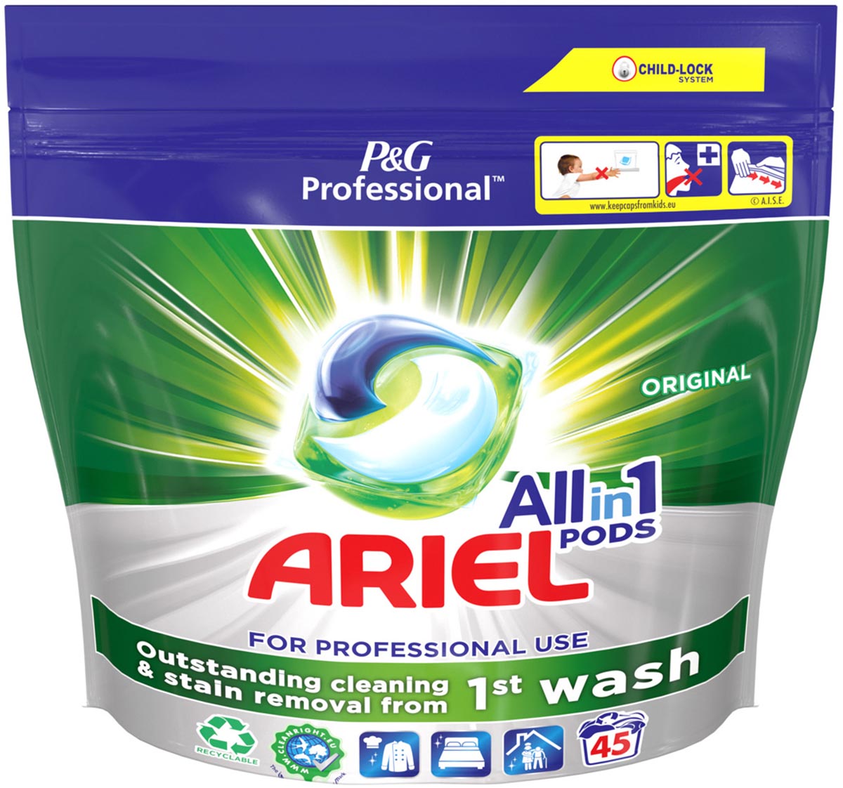 Afbeelding van Ariel Professional wasmiddel All-in-1 Regular, pak van 45 capsules