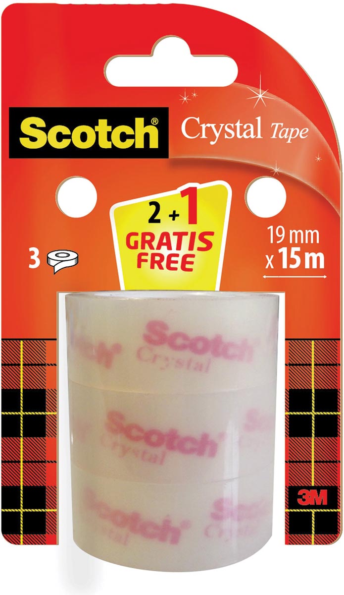 Scotch Crystal tape, 19 mm x 15 m,2 rollen + 1 gratis afbeelding