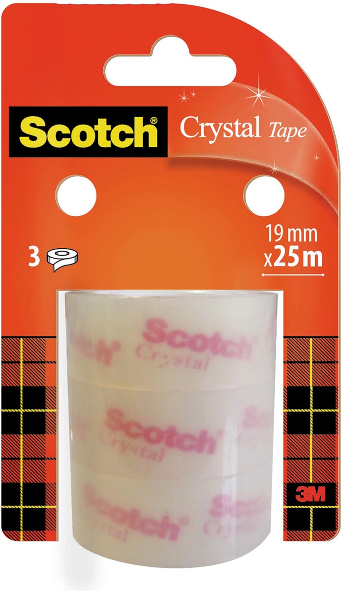 Scotch Crystal Clear Tape, Navullingen, 19 mm x 25 m, 3 rollen afbeelding