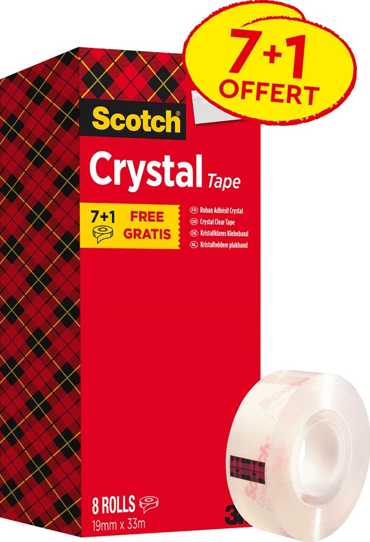 Natuur Gewoon doen groot Scotch plakband Crysal Tape, ft 19 mm x 33m, 1 x value pack met 8 rollen  waarvan 1 gratis bij VindiQ Office