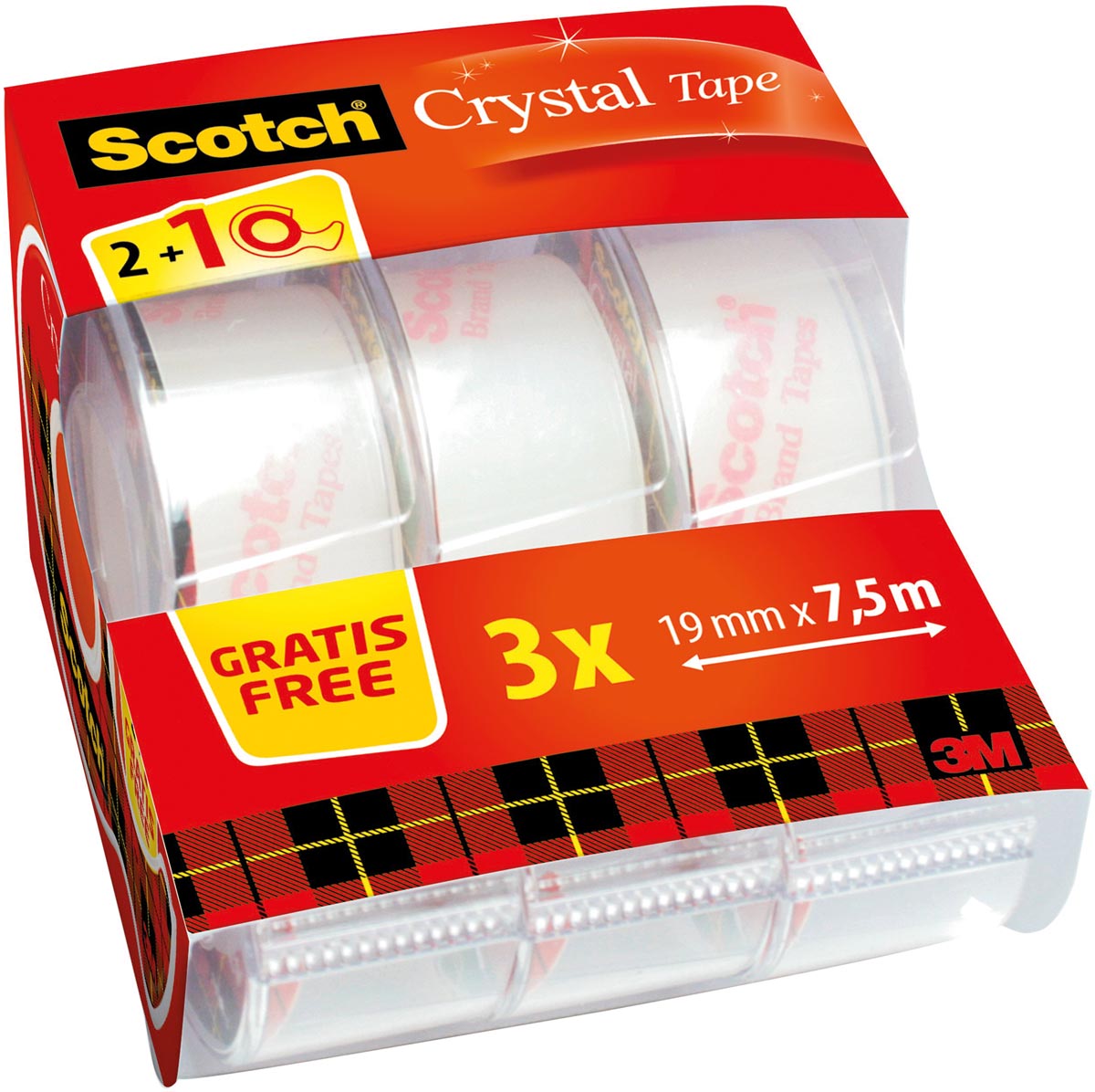 Scotch Crystal tape, rekverpakking, 19 mm x 7.5 m, 2 rollen + 1 gratis afbeelding