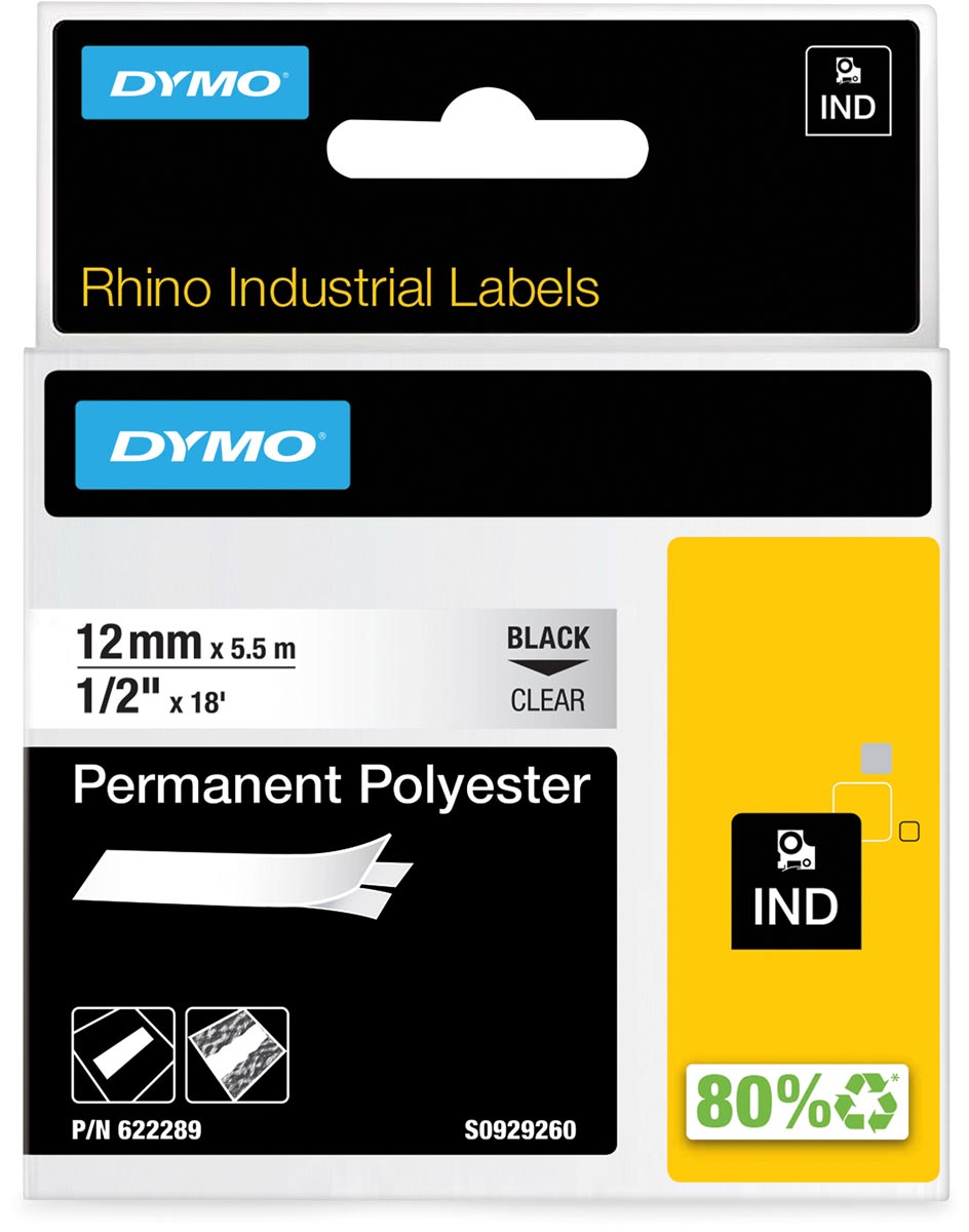 RHINO TAPE 12MM POLY ZW/TRANSP afbeelding