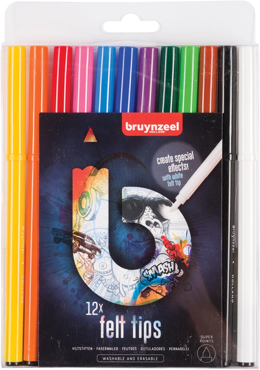 Bruynzeel viltstiften Super Points Dark, etui met 12 stuks