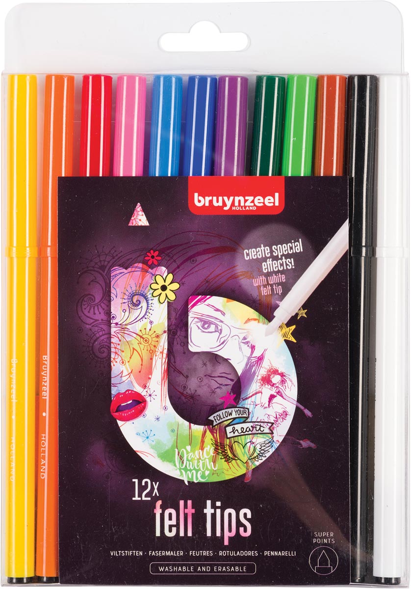 Bruynzeel viltstiften Super Points Light, etui met 12 stuks