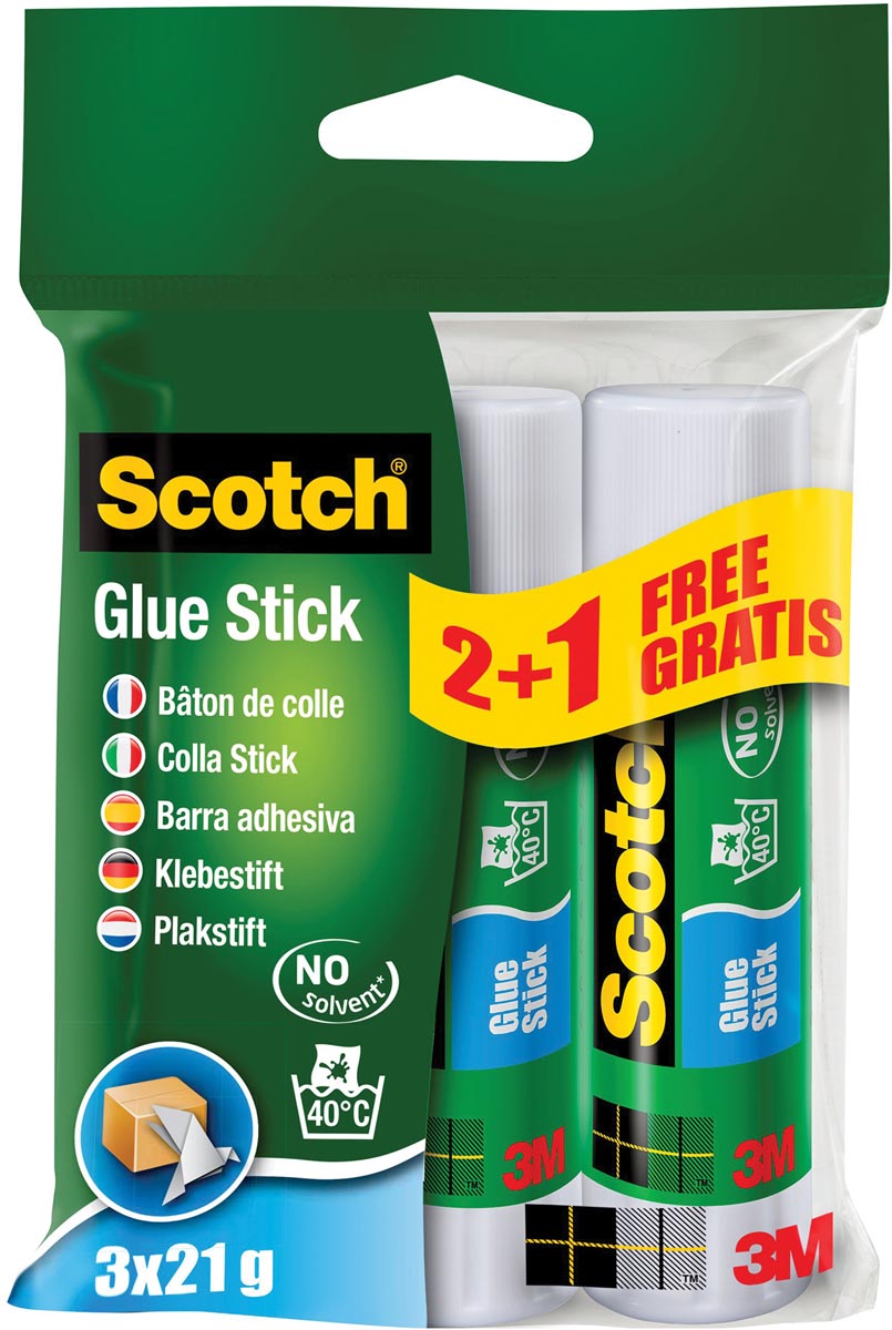 Scotch lijmstift permanent 21 g, blister van 2 + 1 stuk gratis afbeelding