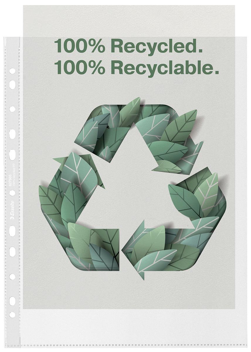 Esselte premium geperforeerde showtas, 100 % gerecycleerd, ft A4 maxi, 100 micron, pak van 100 stuks afbeelding