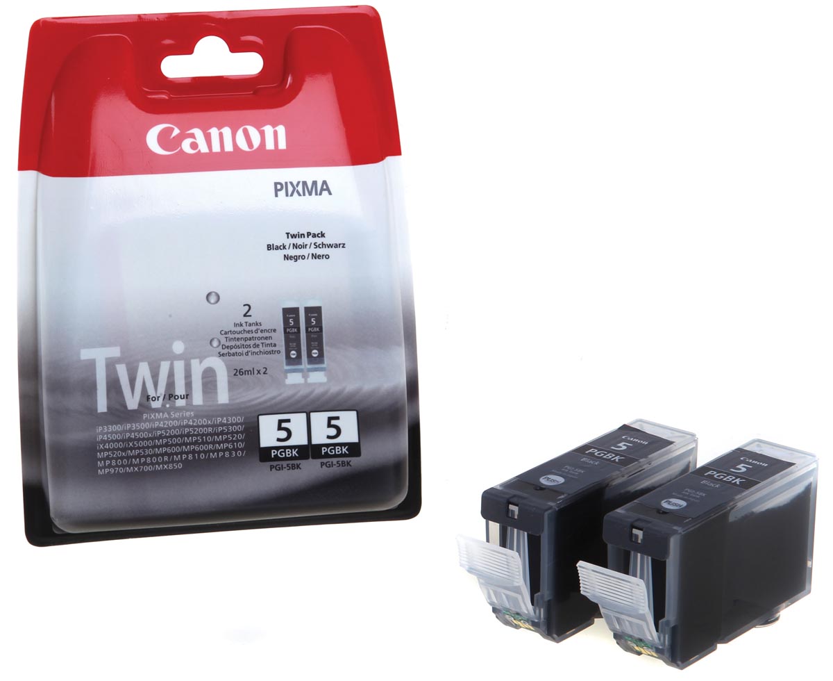 Canon inktcartridge PGI-5BK, 800 pagina's, OEM 0628B030, duopack, zwart