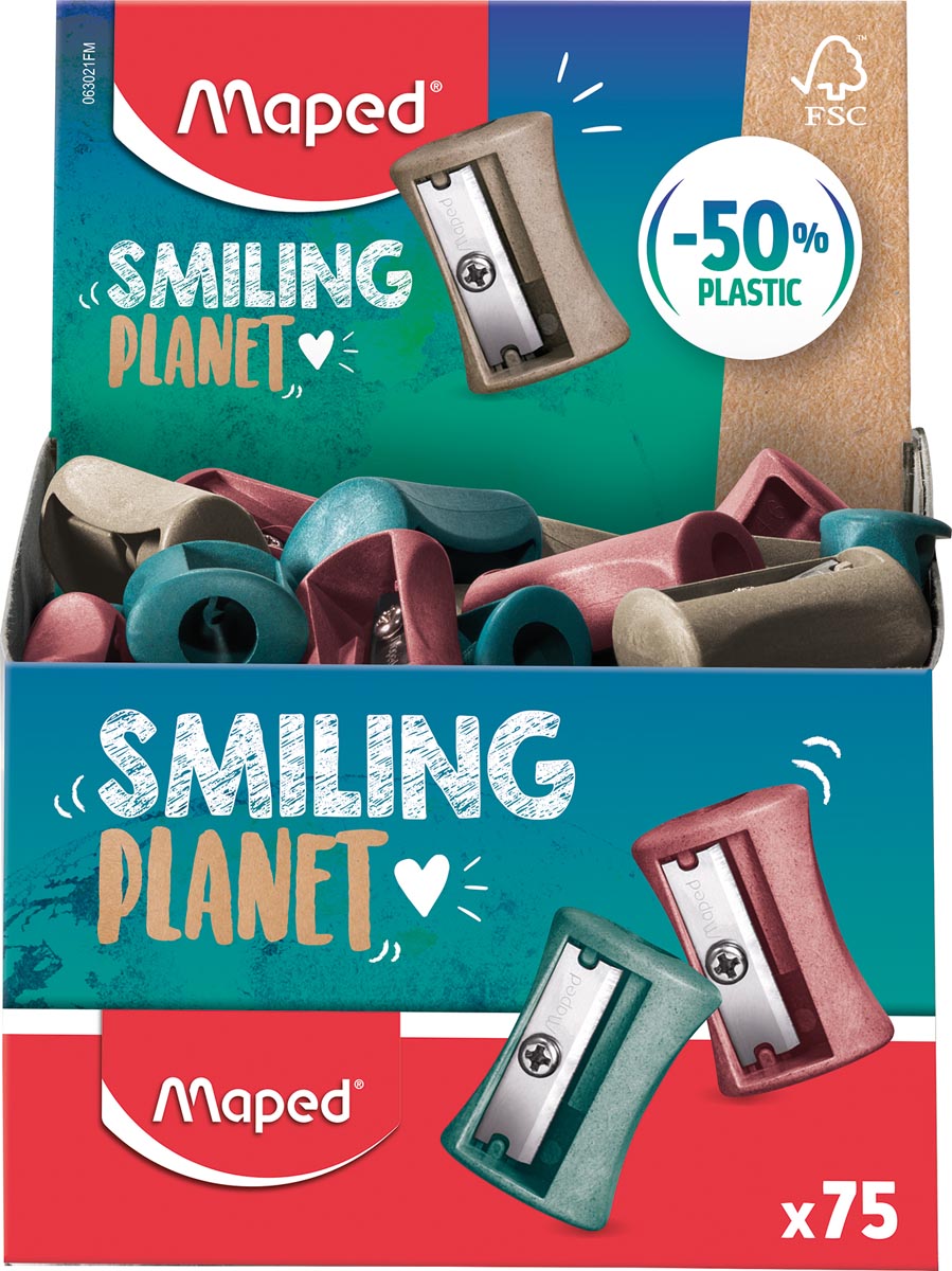Maped Smiling Planet potloodslijper Vivo, 1-gaats, display van 75 stuks Maped Smiling Planet potloodslijper Vivo, 1-gaats, display van 75 stuks