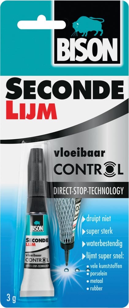 Bison secondelijm Control Vloeibaar, tube van 3 g, op blister Bison secondelijm Control Vloeibaar, tube van 3 g, op blister