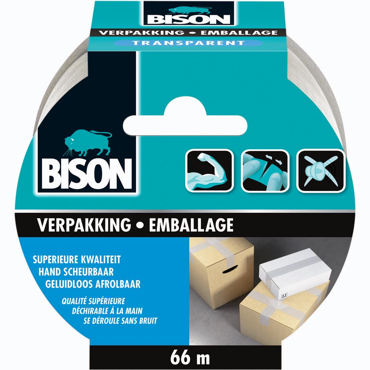 Bison verpakkkingstape, ft 50 mm x 66 m, transparant afbeelding