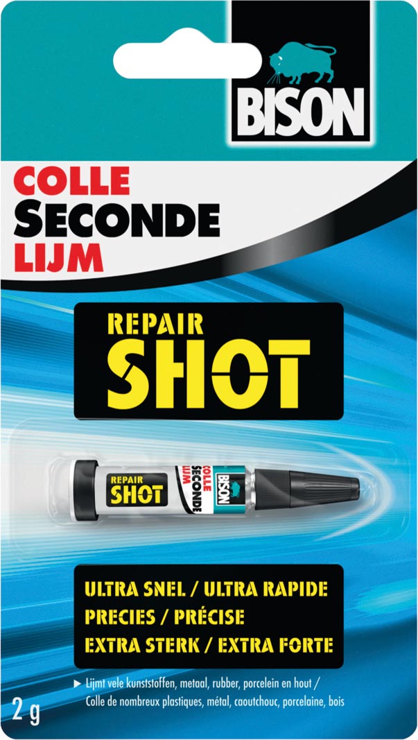 Bison secondelijm Repair shot, tube van 2 g, op blister Bison secondelijm Repair shot, tube van 2 g, op blister