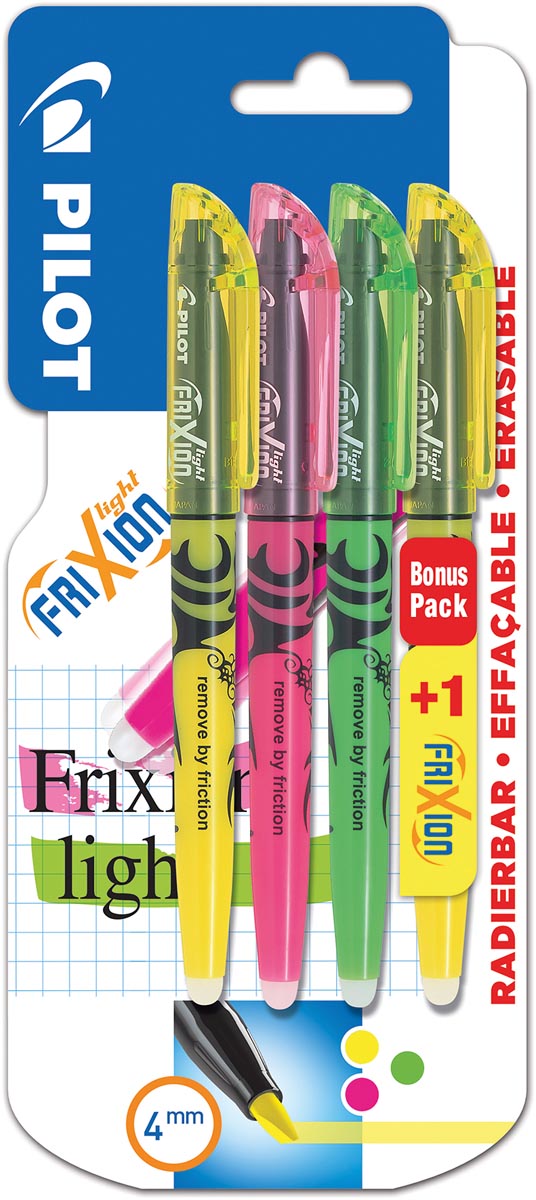 Pilot markeerstift Frixion Light, blister met 4 stuks (3 + 1 GRATIS) in geassorteerde kleuren Pilot markeerstift Frixion Light, blister met 4 stuks (3 + 1 GRATIS) in geassorteerde kleuren