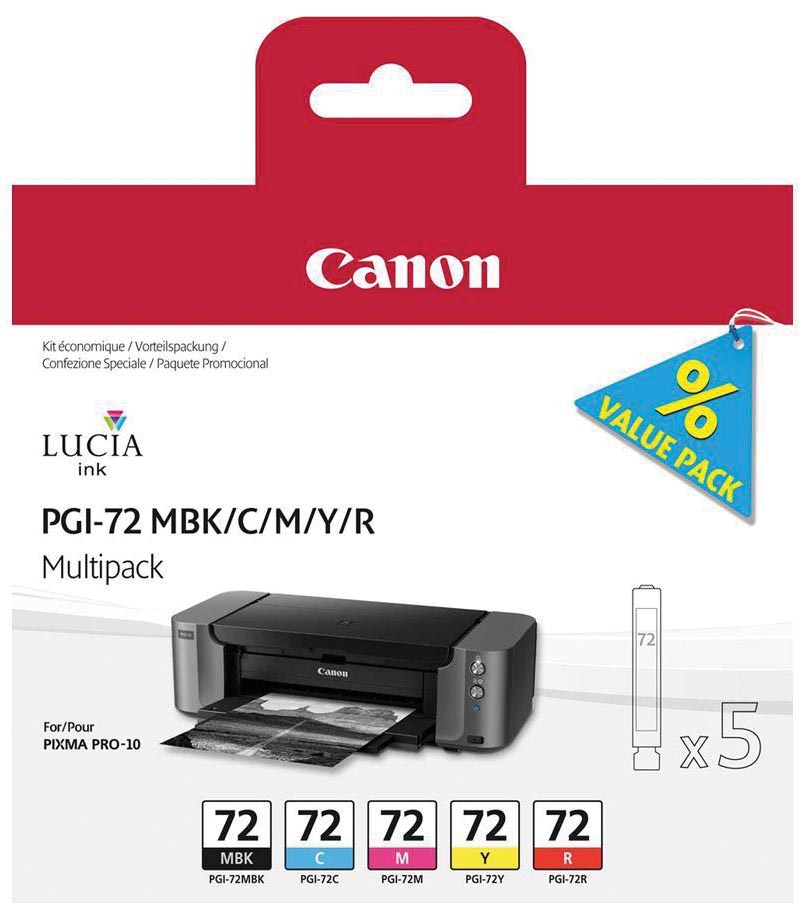 Canon inktcartridge PGI-72, 5 x 14 ml, OEM 6402B009, matzwart, cyaan, magenta, geel en rood