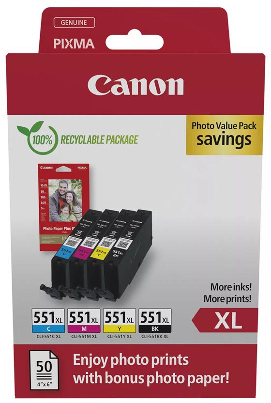 Canon photo value pack CLI-551XL 660 pagina&apos;s OEM 6443B008 4 kleuren