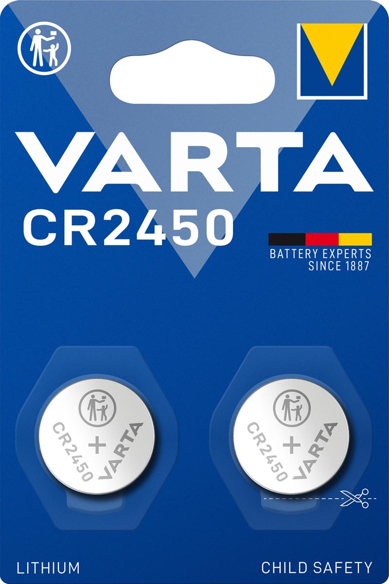 Varta knoopcel Lithium CR2450, blister van 2 stuks Varta knoopcel Lithium CR2450, blister van 2 stuks