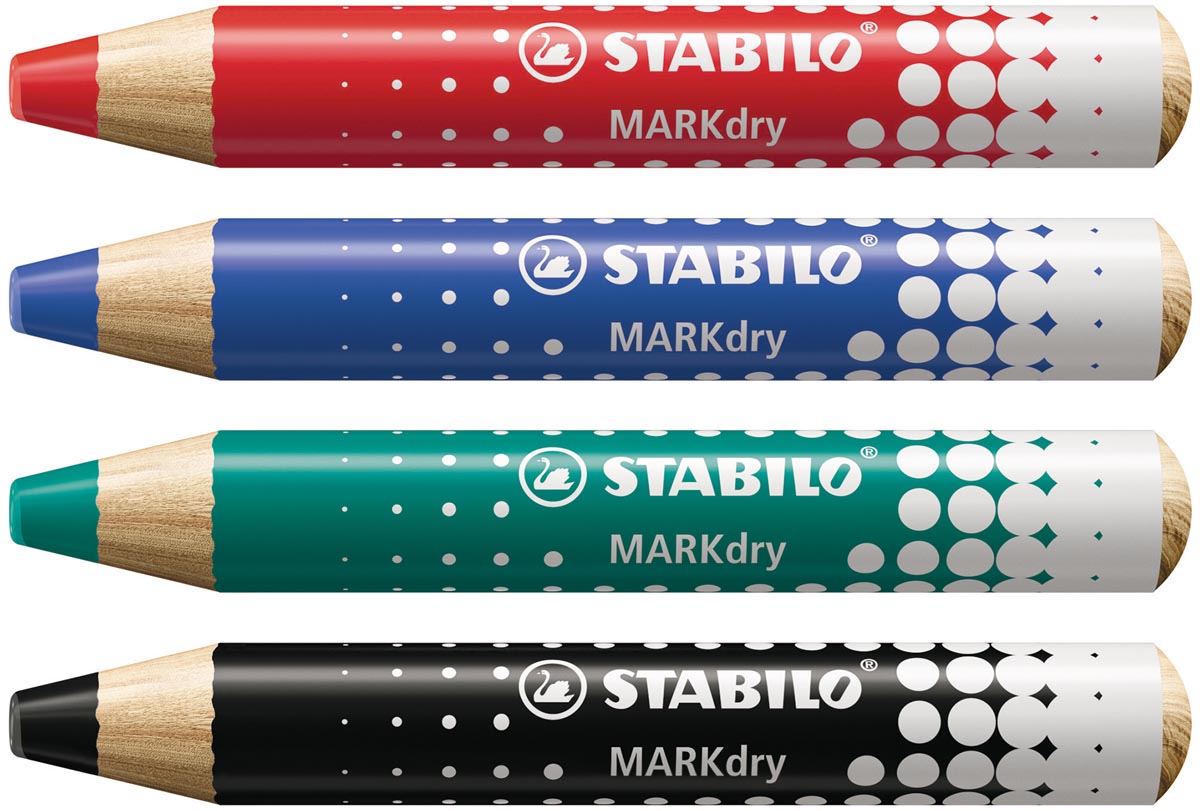 Stabilo MARKdry potlood voor whiteboards, etui van 4 stuks in geassorteerde kleuren Stabilo MARKdry potlood voor whiteboards, etui van 4 stuks in geassorteerde kleuren