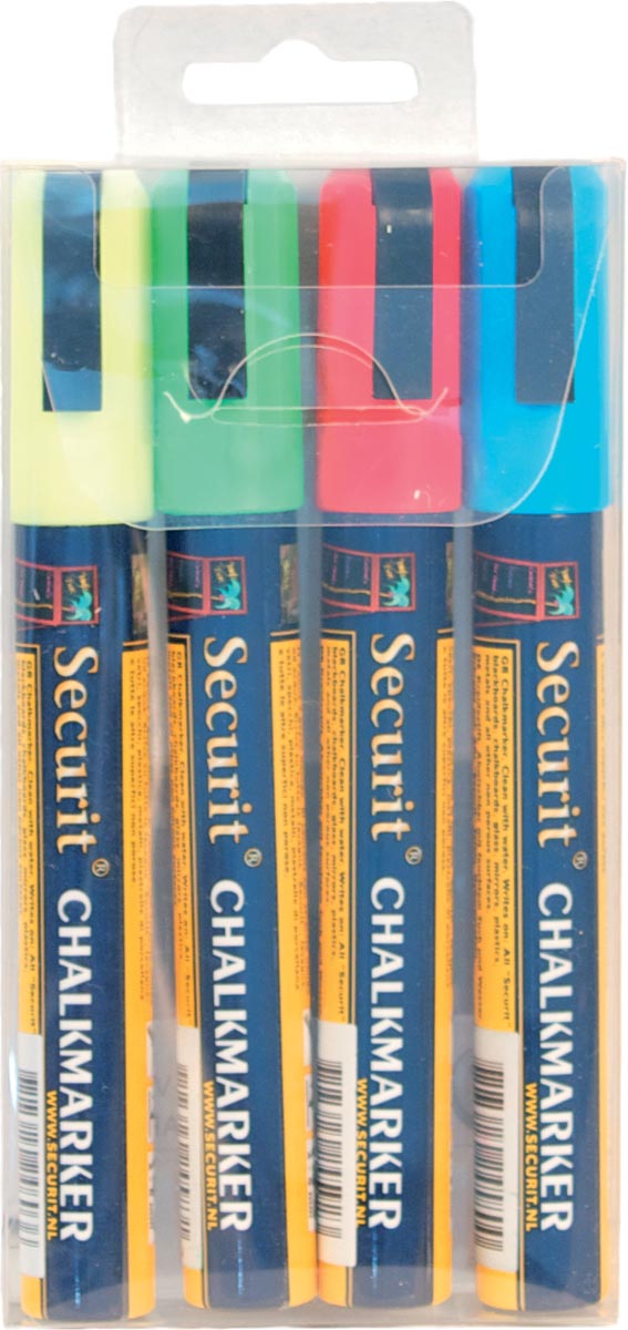 Securit krijtmarker medium, blister met 4 stuks in geassorteerde kleuren afbeelding