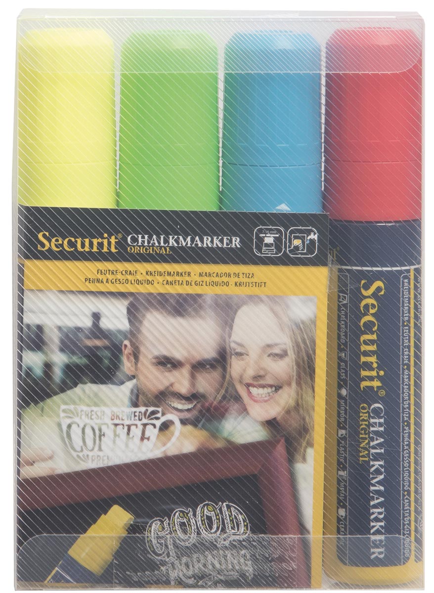 Securit krijtmarker large, blister met 4 stuks in geassorteerde kleuren