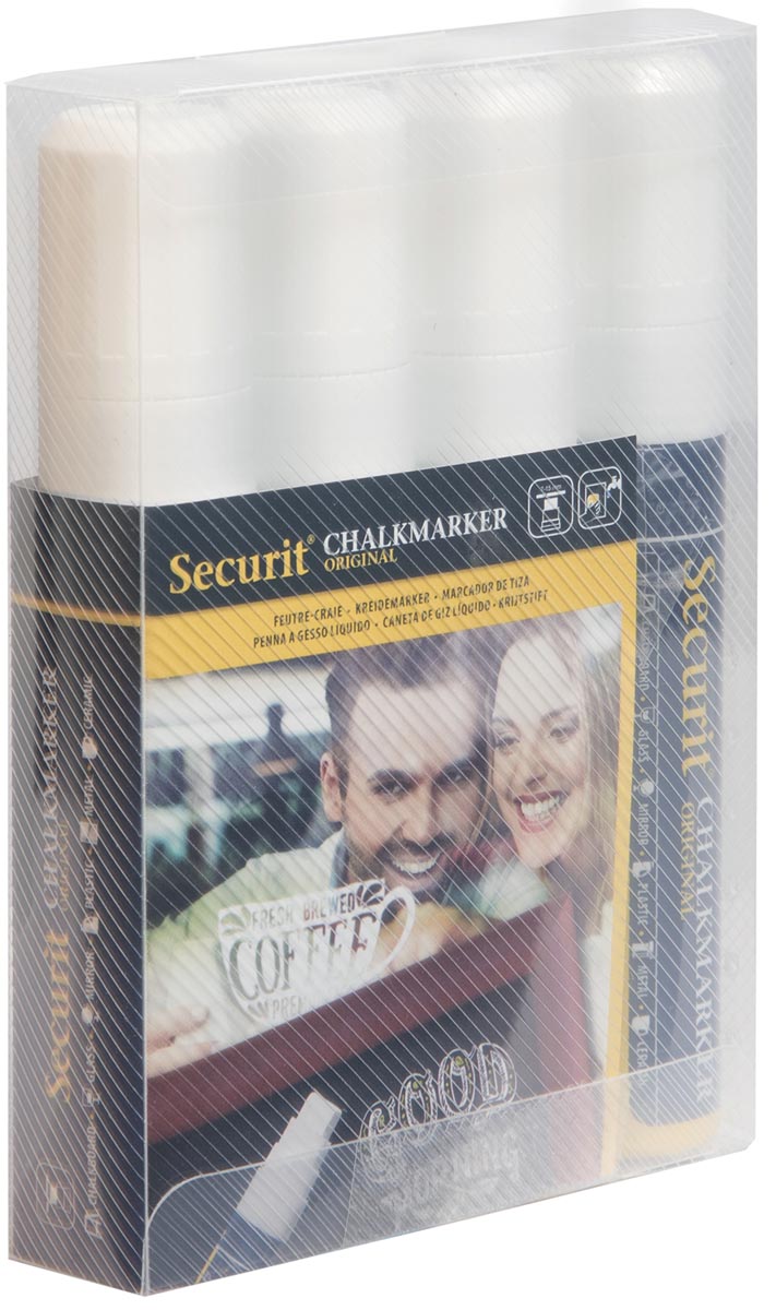 Securit krijtmarker large wit, etui met 4 stuks afbeelding