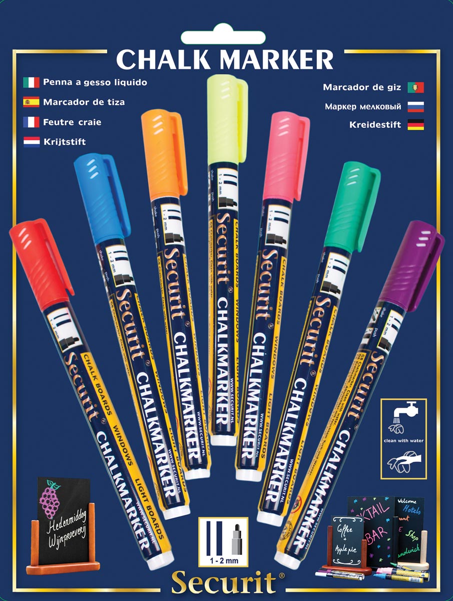 Securit krijtmarker small, blister met 7 stuks in geassorteerde kleuren afbeelding