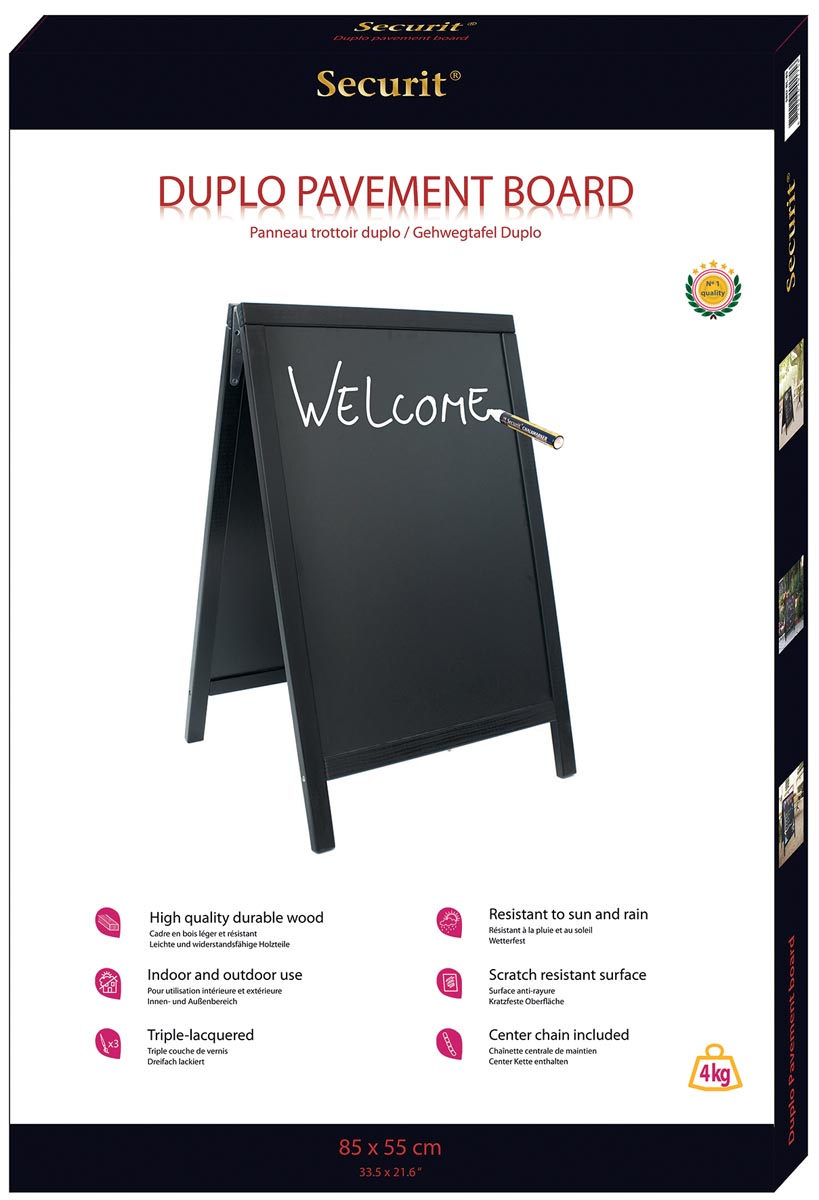 Securit stoepkrijtbord Sandwich, ft 70 x 125 cm, zwart