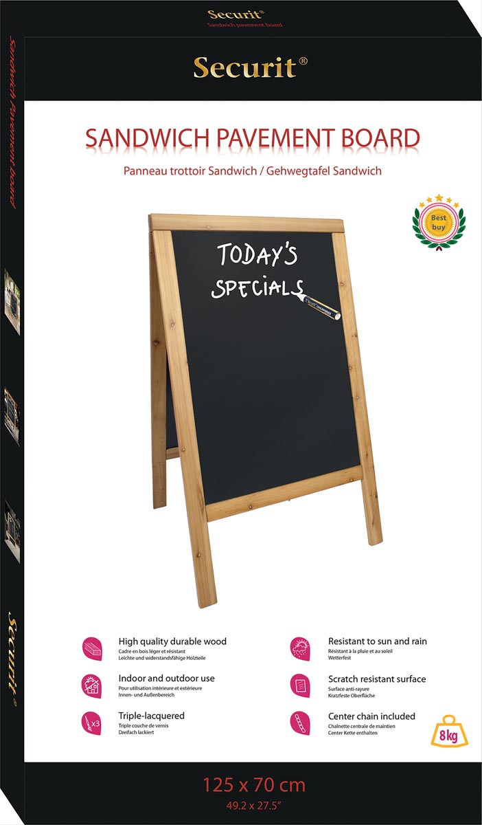 Securit stoepbord Sandwich ft 70 x 125 cm, teak