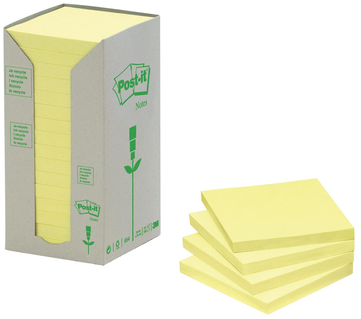 Post It Notes Gerecycleerd Ft 38 X 51 Mm Geel 100 Vel Toren Van 24 Blokken huismerk kopen in de aanbieding