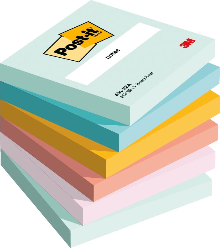 Post-it Notes, Beachside colour collection, ft 76 x 76 mm, 100 vel, pak van 6 blokken  stuks