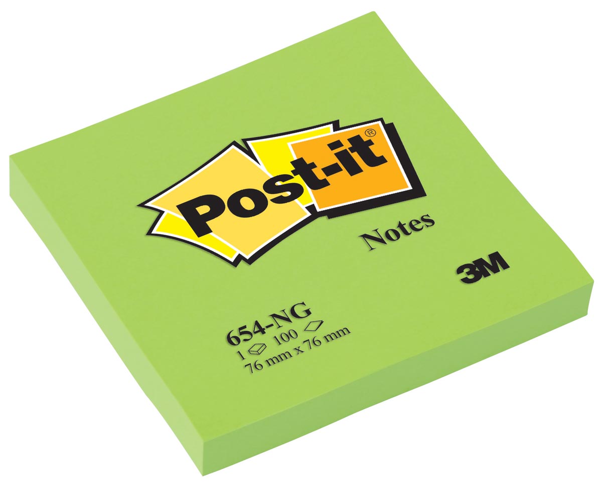 Post-it Notes, 100 vel, ft 76 x 76 mm, neongroen